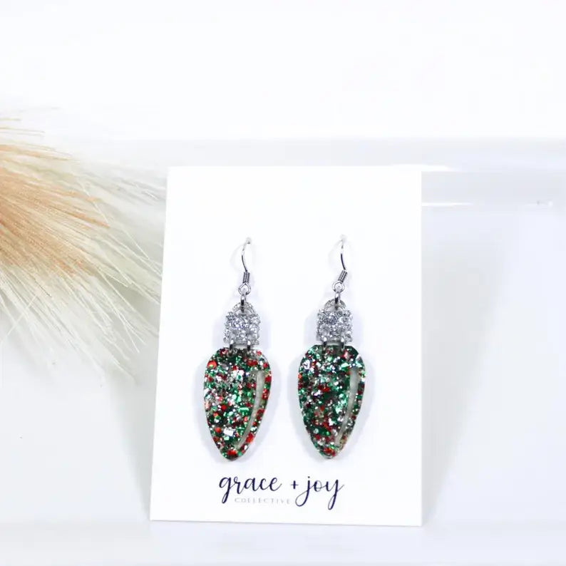 Christmas Bulb Glitter Dangle Earrings, Acrylic Earrings