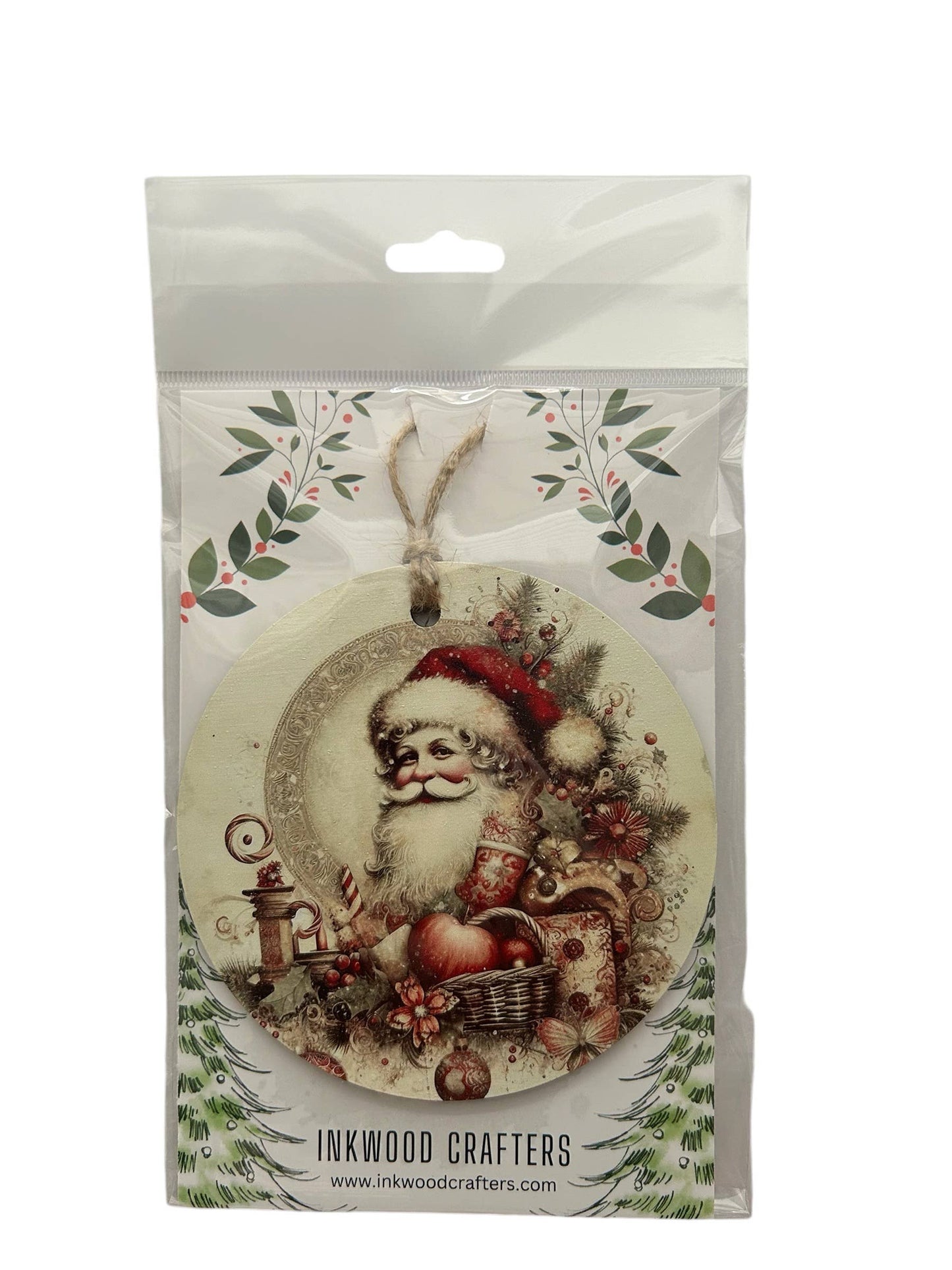 Vintage Santa Head Wood Christmas Ornament - Inkwood Crafters