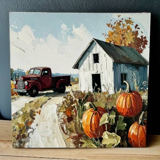Pumpkin & Truck Painting -Autumn/Fall Decor Rustic Wood Sign