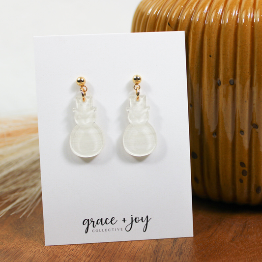 White snowman Dangle Earrings, Acrylic Earrings