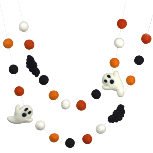 Ghost & Bat Halloween Fall Garland- Orange Black & White