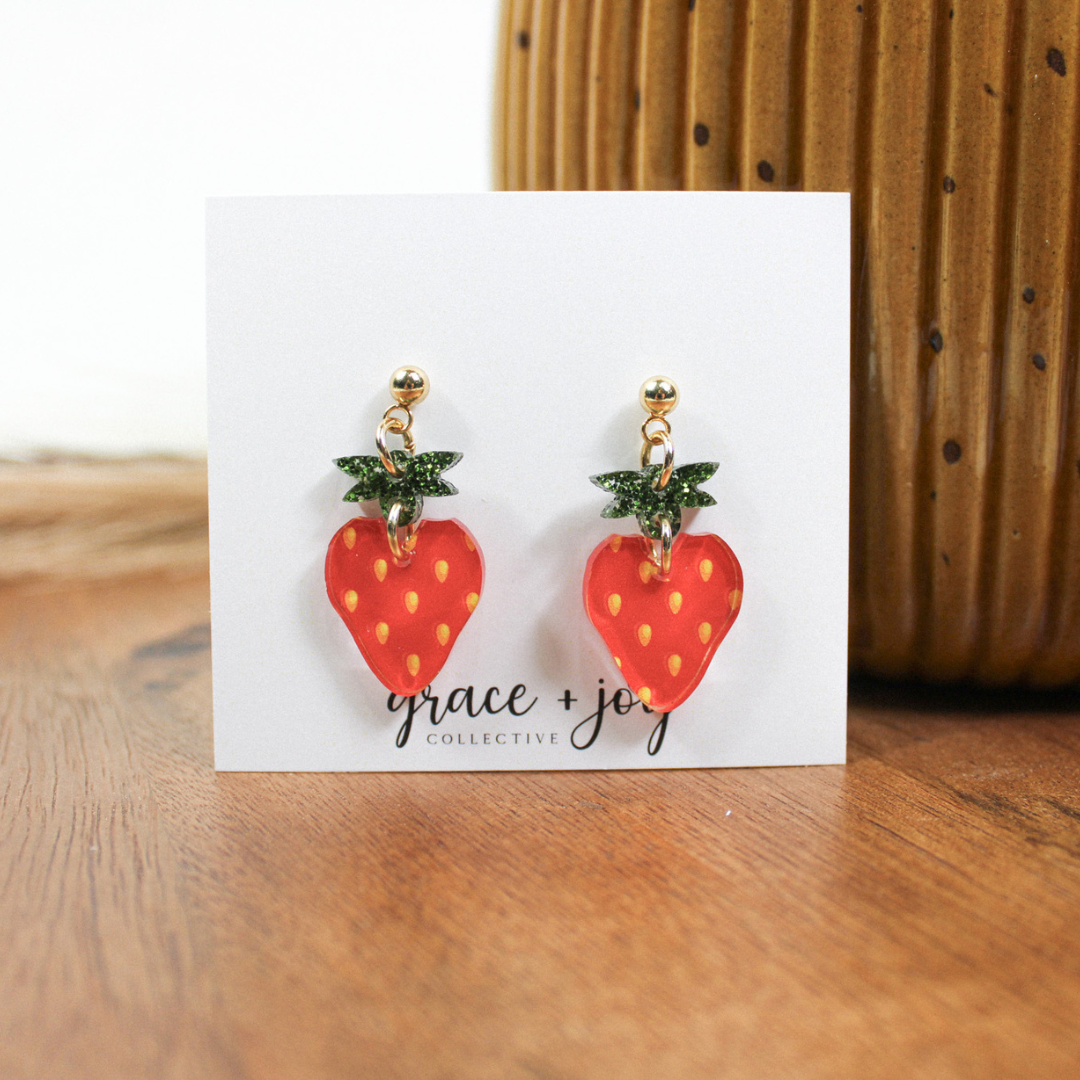 Strawberry Earrings, Acrylic Earrings