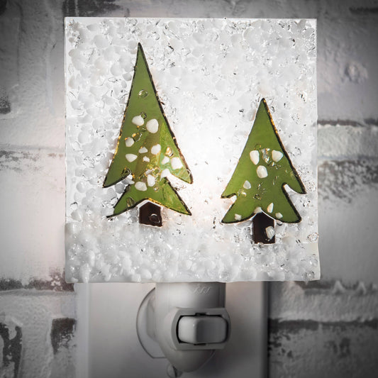 Winter Pines Christmas Night Light Fused Glass Ntl 223