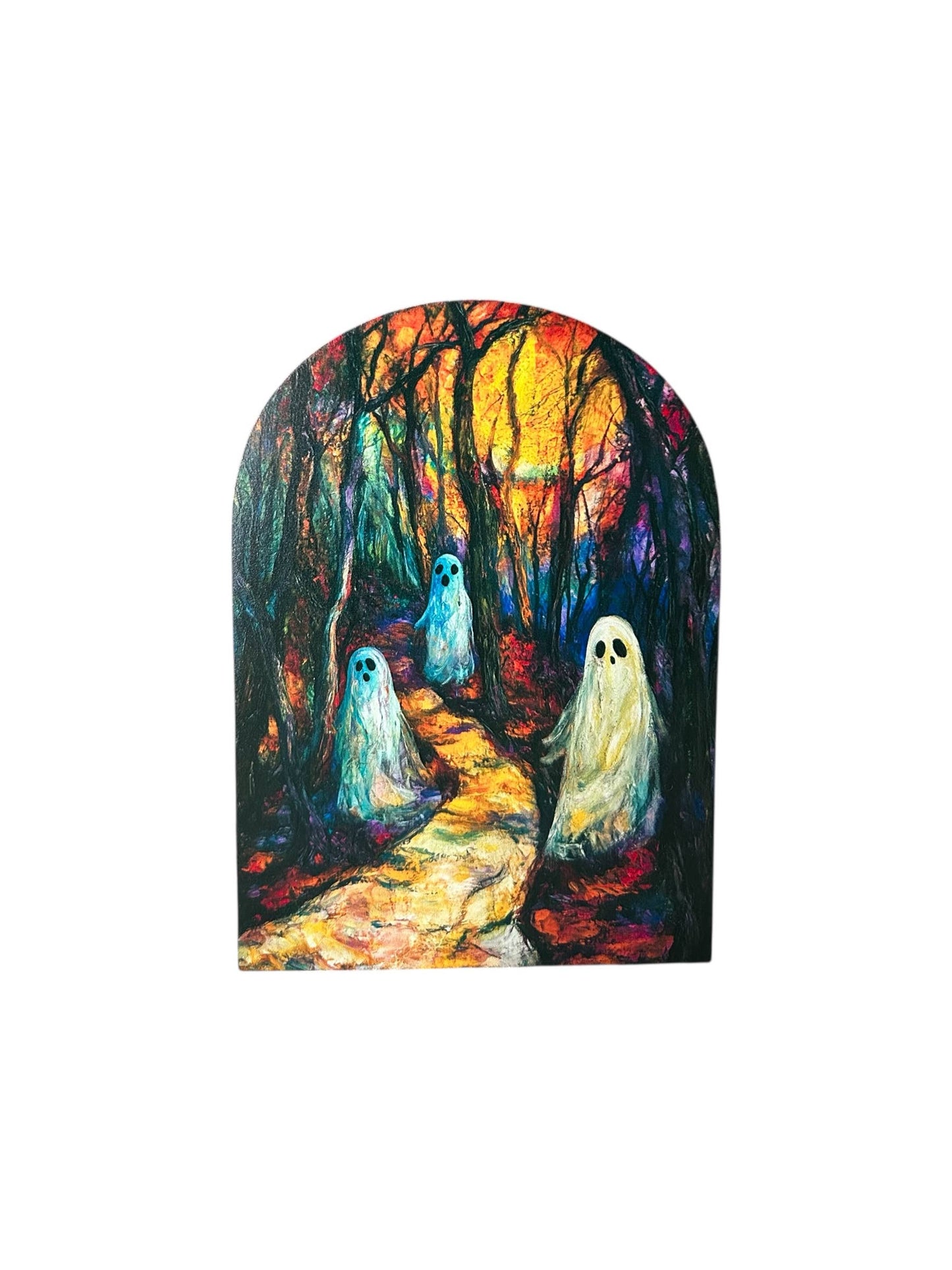 Colorful Ghosts Wood Arch-Halloween 2025 Fall Decor Sitter