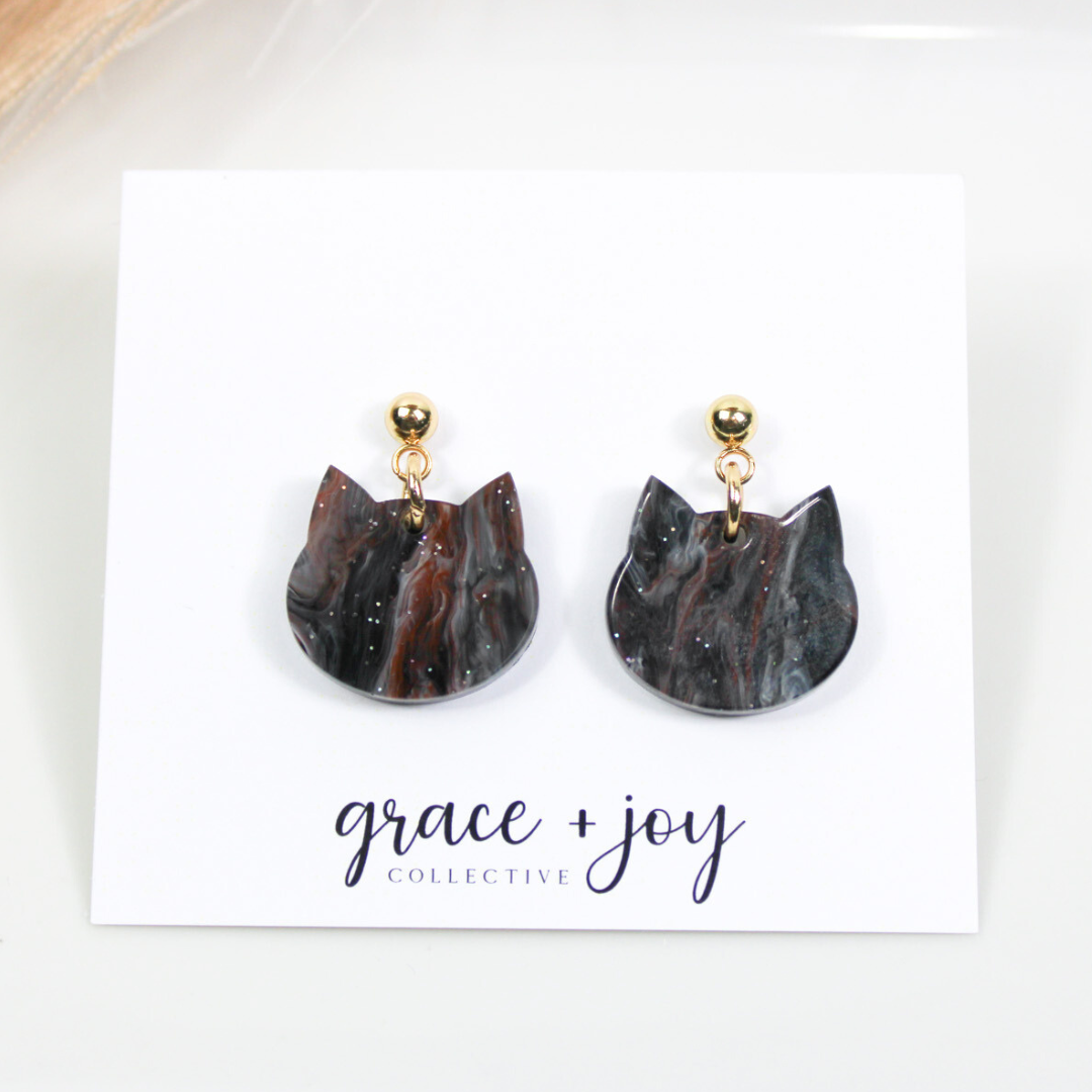 Cat Head Dangle Earrings, Acrylic Earrings