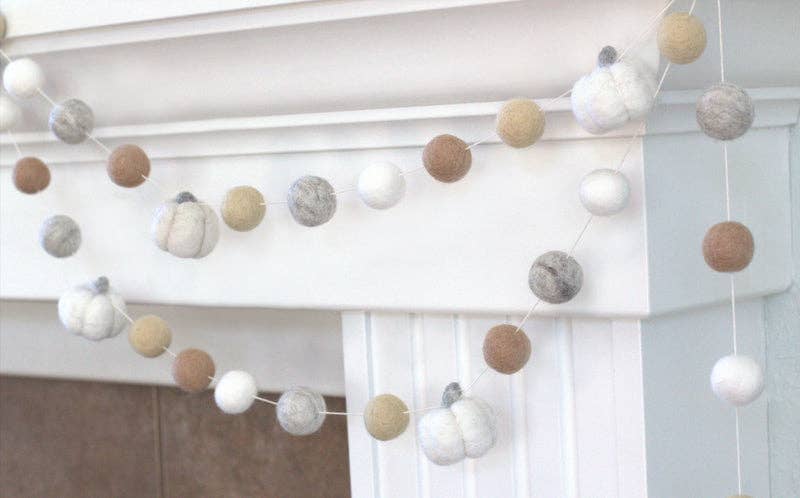 Felt Pumpkin Garland in Neutrals- White, Gray, Cream- Fall