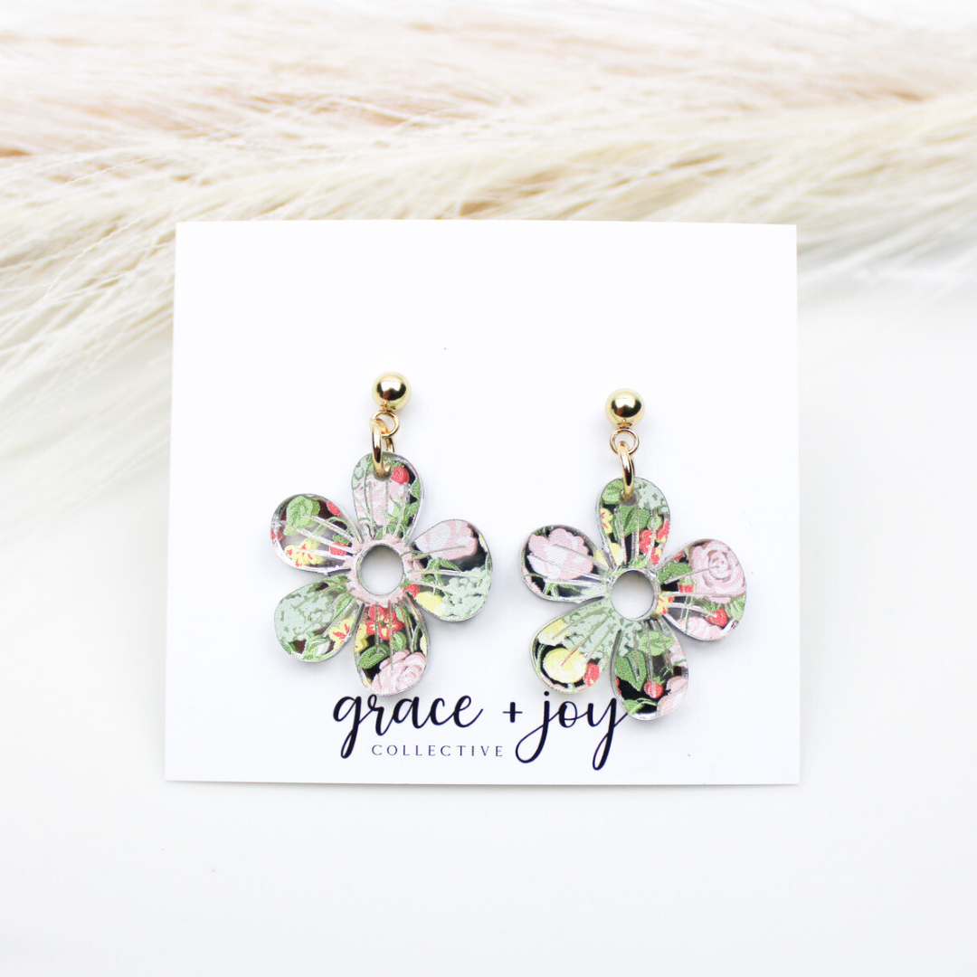 Pastel Floral Earrings, Flower Acrylic Earrings