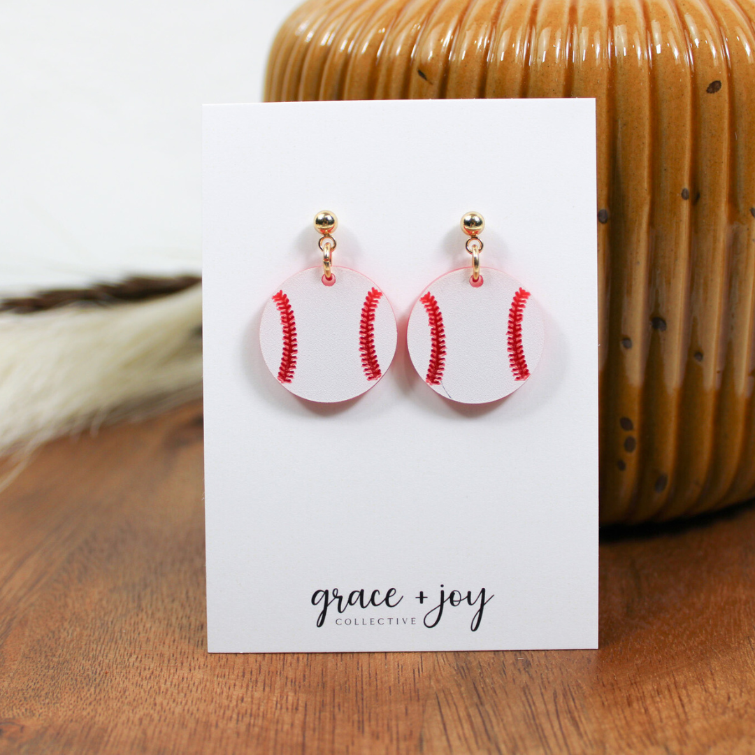 Baseball Earrings, Acrylic Earrings