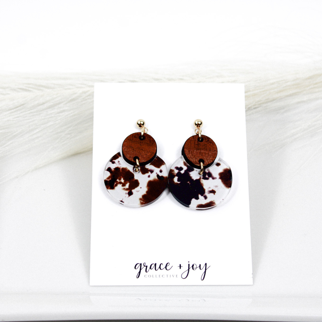 Cow Print Dangle Earrings, Grace + Joy Collective