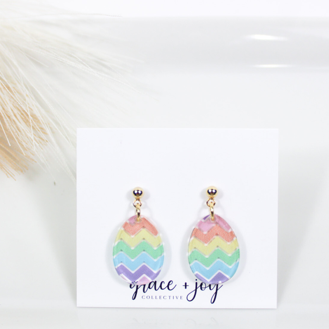 Chevron Easter Egg Dangle Earrings, Acrylic Earrings