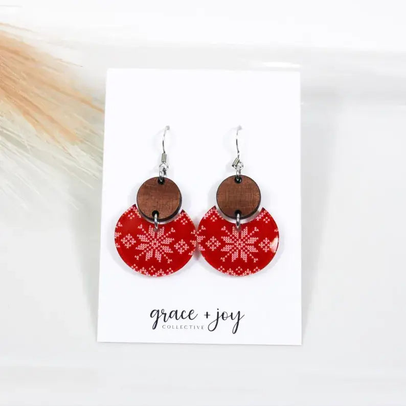 Red Ugly Christmas Sweater Dangle Earrings, Acrylic Earring