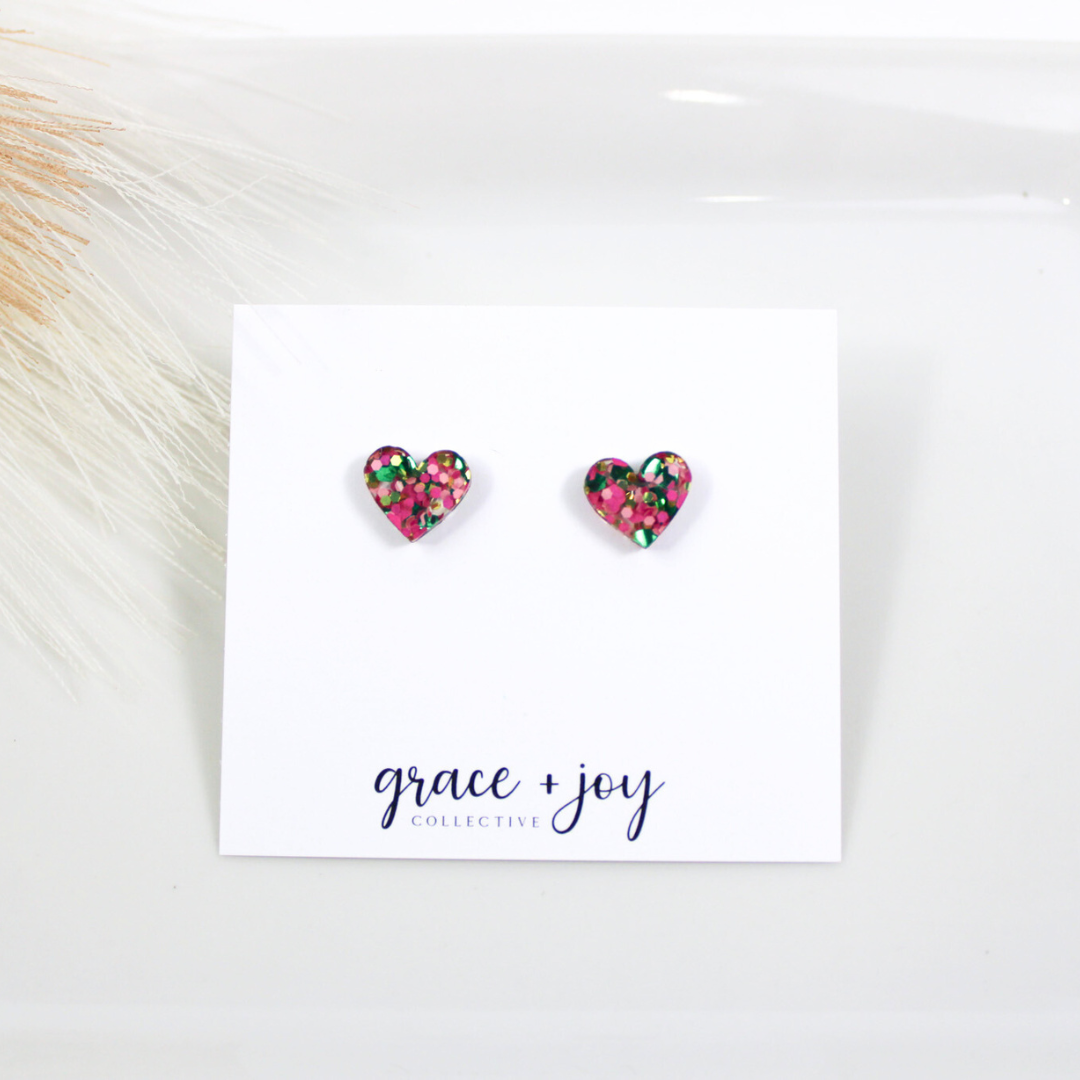 Wicked Good witch Heart Stud Earring, pink and green earring