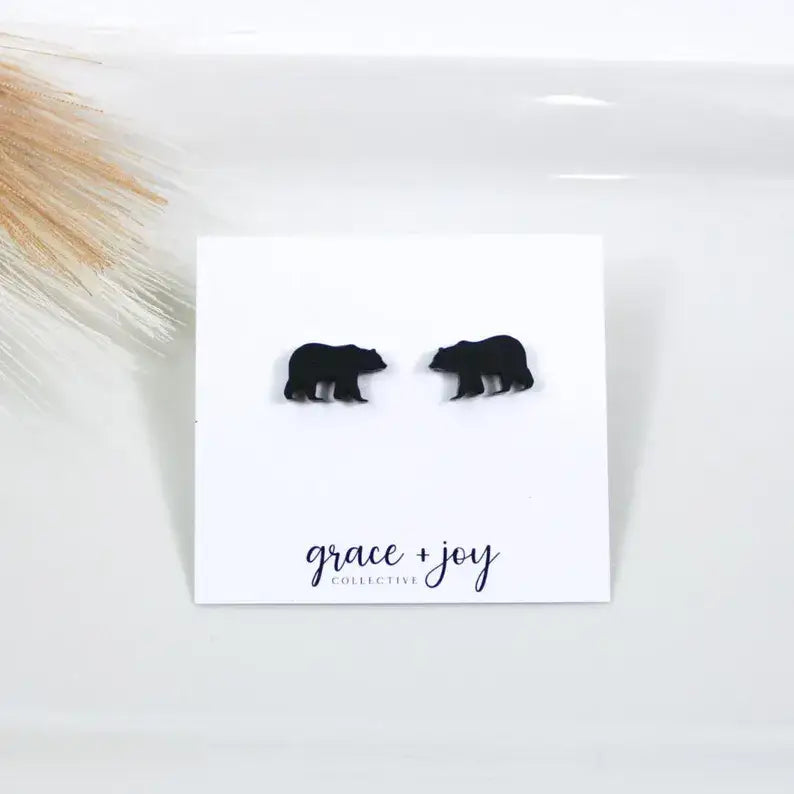 Black Bear Stud Earring, Acrylic Earrings