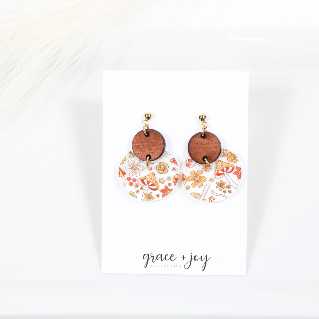 70's Retro Mushroom Dangle Earrings,Grace + Joy Collective