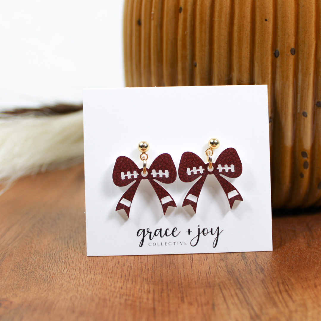 Football Bow Earrings, Acrylic Earrings