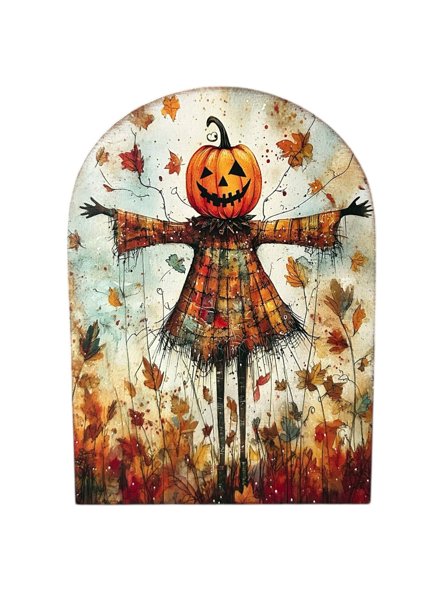 Folk Art Scarecrow Wood Arch-Halloween 2025 Fall Decor