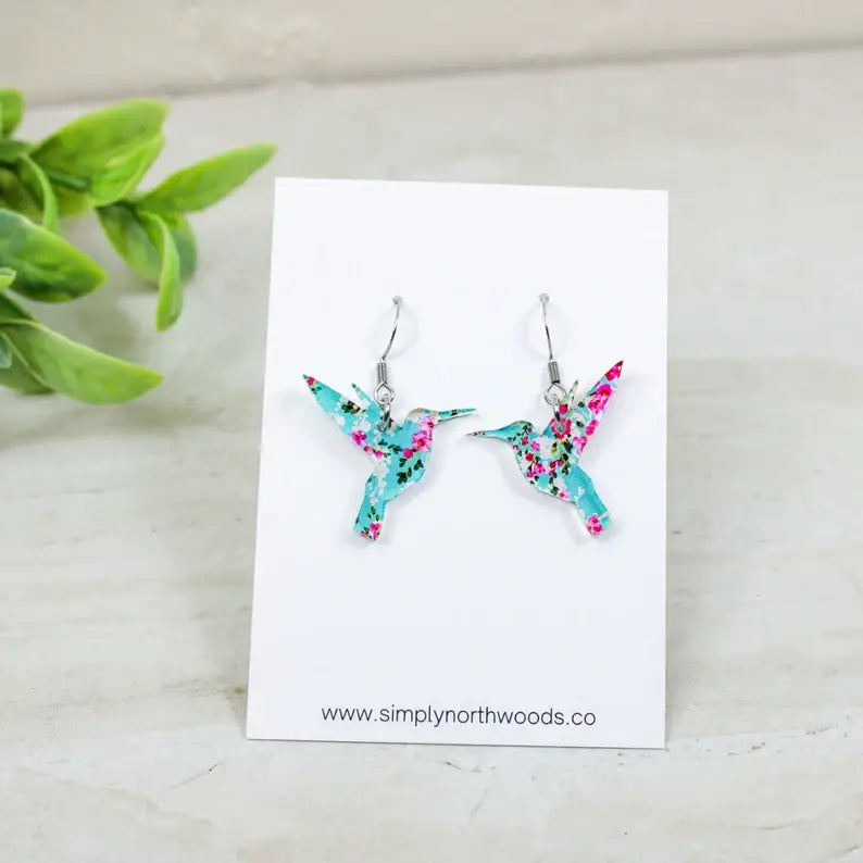 Watercolor Floral Hummingbird Dangle Earrings, : Pink/orange/blue Grace + Joy Collective