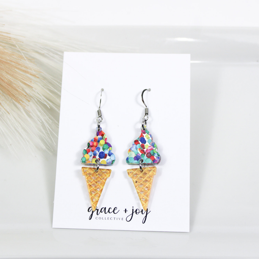 Ice Cream Cone Earrings, Acrylic Earrings
