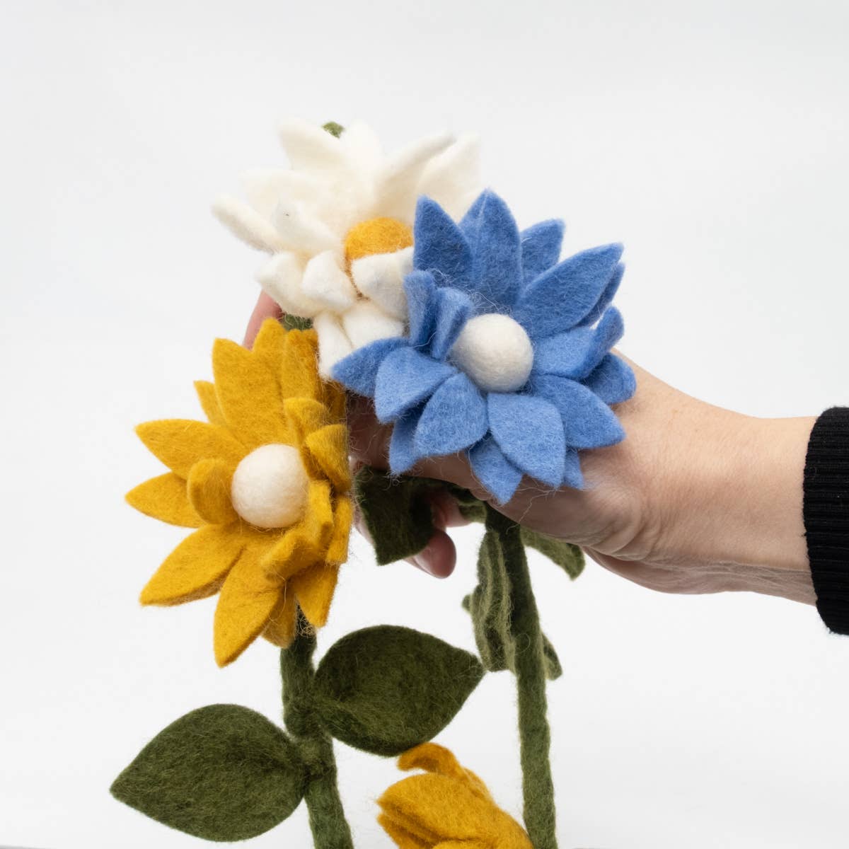 Garland - Felt Flowers - Blue, White and Yellow- The Winding Road