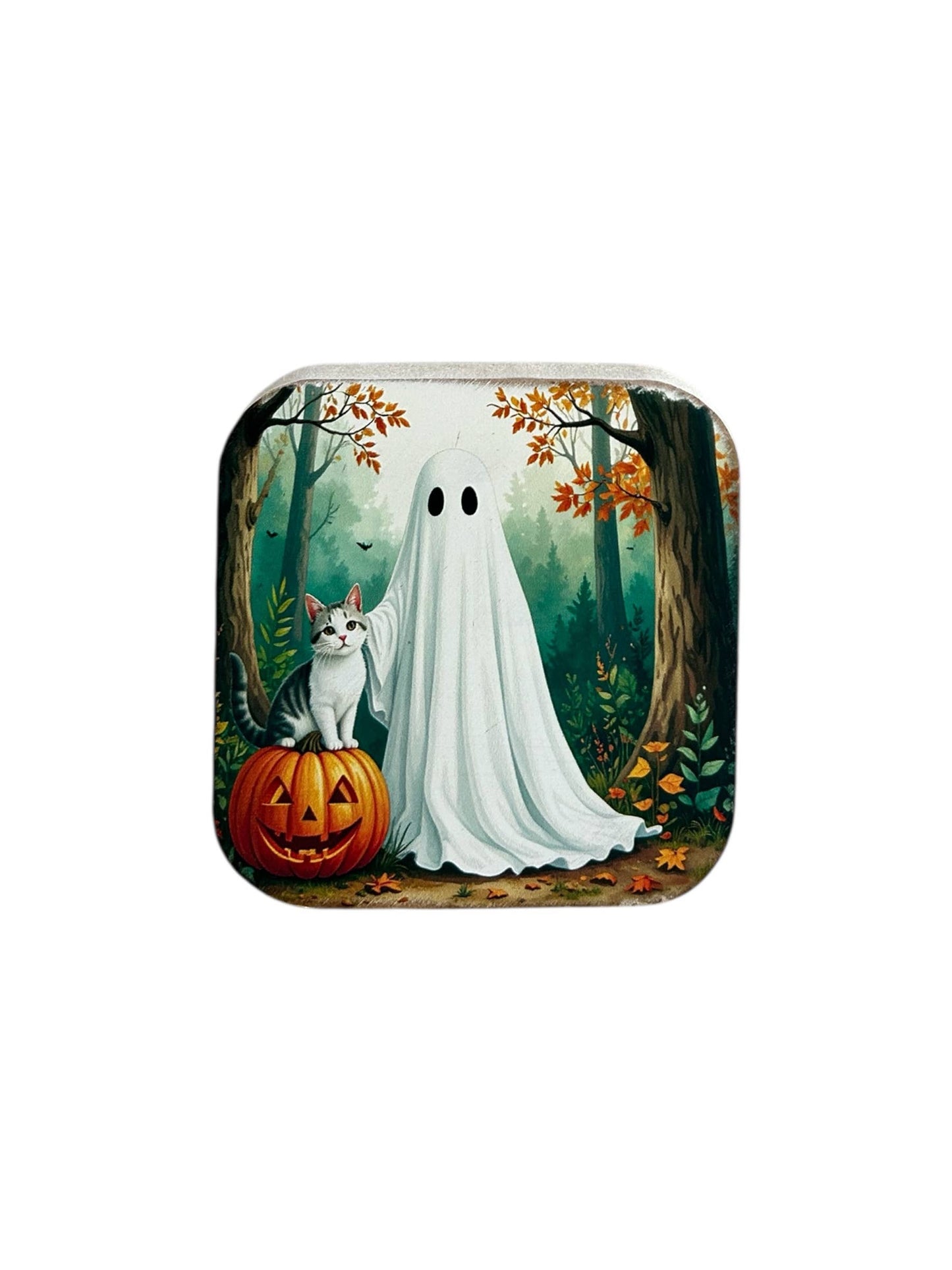 Ghost & Cat- Halloween 2025 Fall Decor Rustic Wood Sign