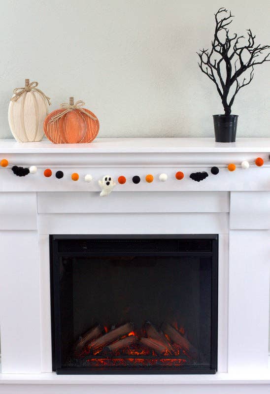 Ghost & Bat Halloween Fall Garland- Orange Black & White