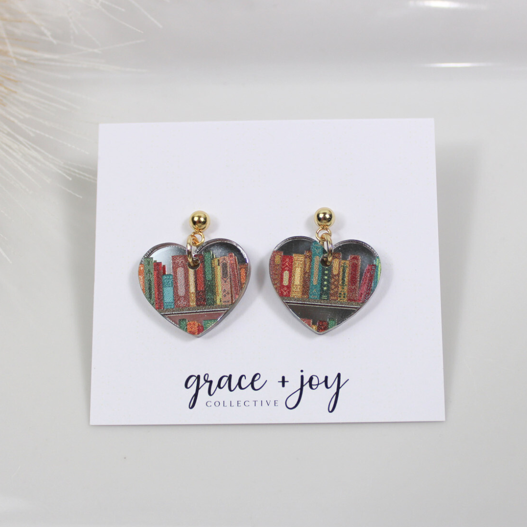 Book Heart Dangle Earrings, Grace + Joy Collective