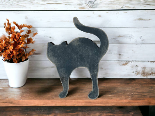 Primitive/Rustic Black Scared Cat Halloween/Fall Sitter: Black