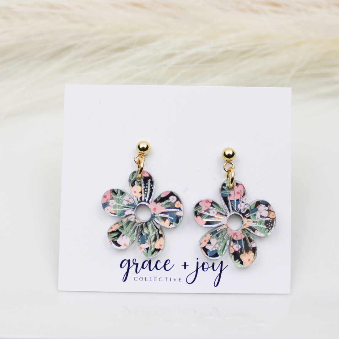Spring Floral Earrings, Flower Acrylic Earrings