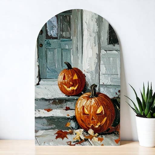 Pumpkins on Porch-Layering Wood Arch - Fall/Halloween Décor