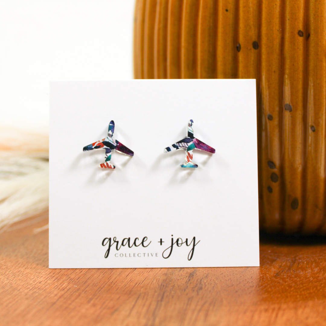 Airplane Stud Earring, Acrylic Earrings