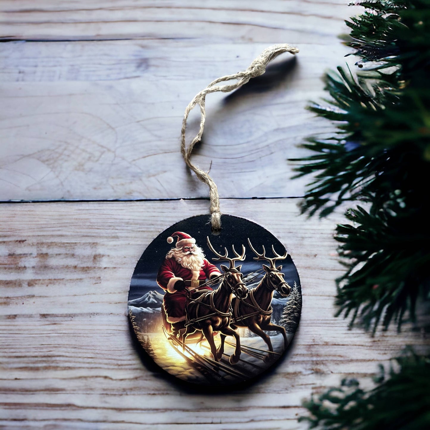 Rushing Santa Wood Christmas Ornament- Inkwood Crafters