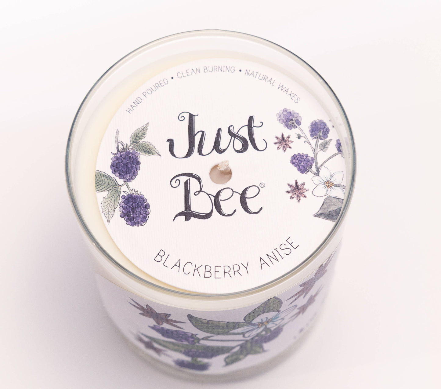 Blackberry Anise - Medium Glass - Just Bee Candle: Medium Glass (up to 40 hrs of clean burning)