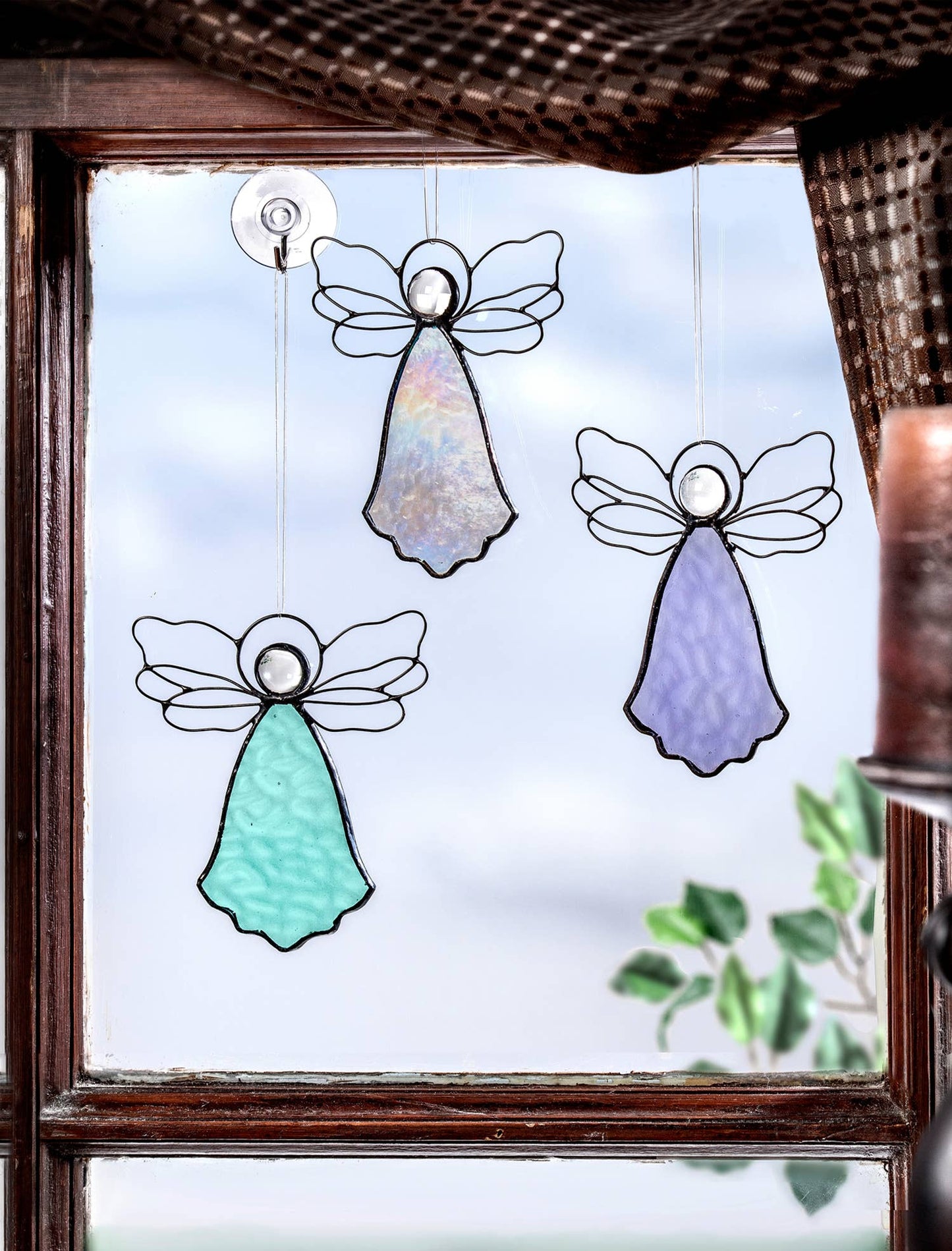 Angel Ornament Sun Catcher Stained Glass Christmas Orn 303: Clear Iridized