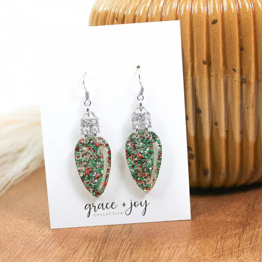 Christmas Bulb Glitter Dangle Earrings, Acrylic Earrings