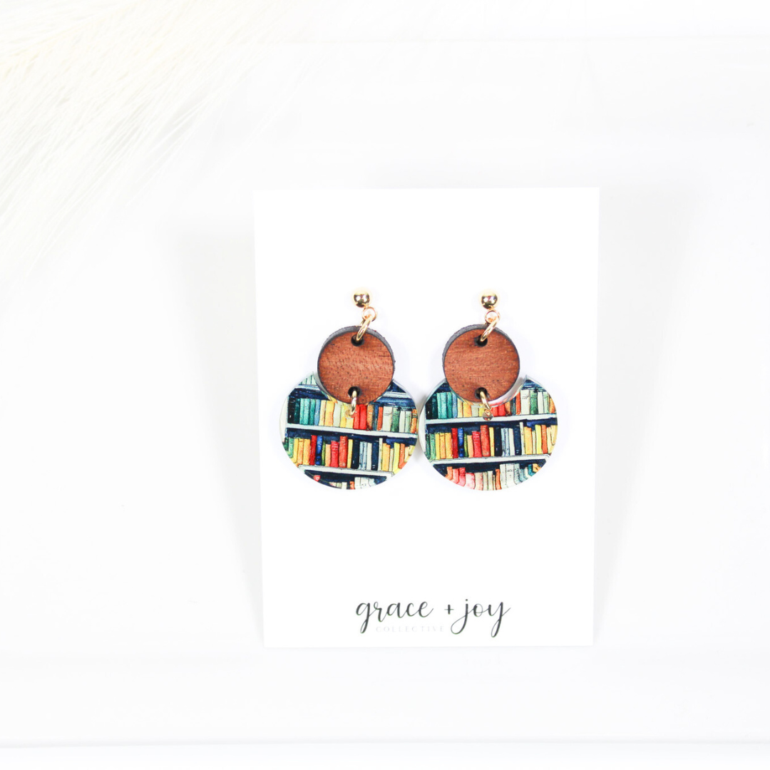 Bookshelf Dangle Earrings, Acrylic Earrings Booklover