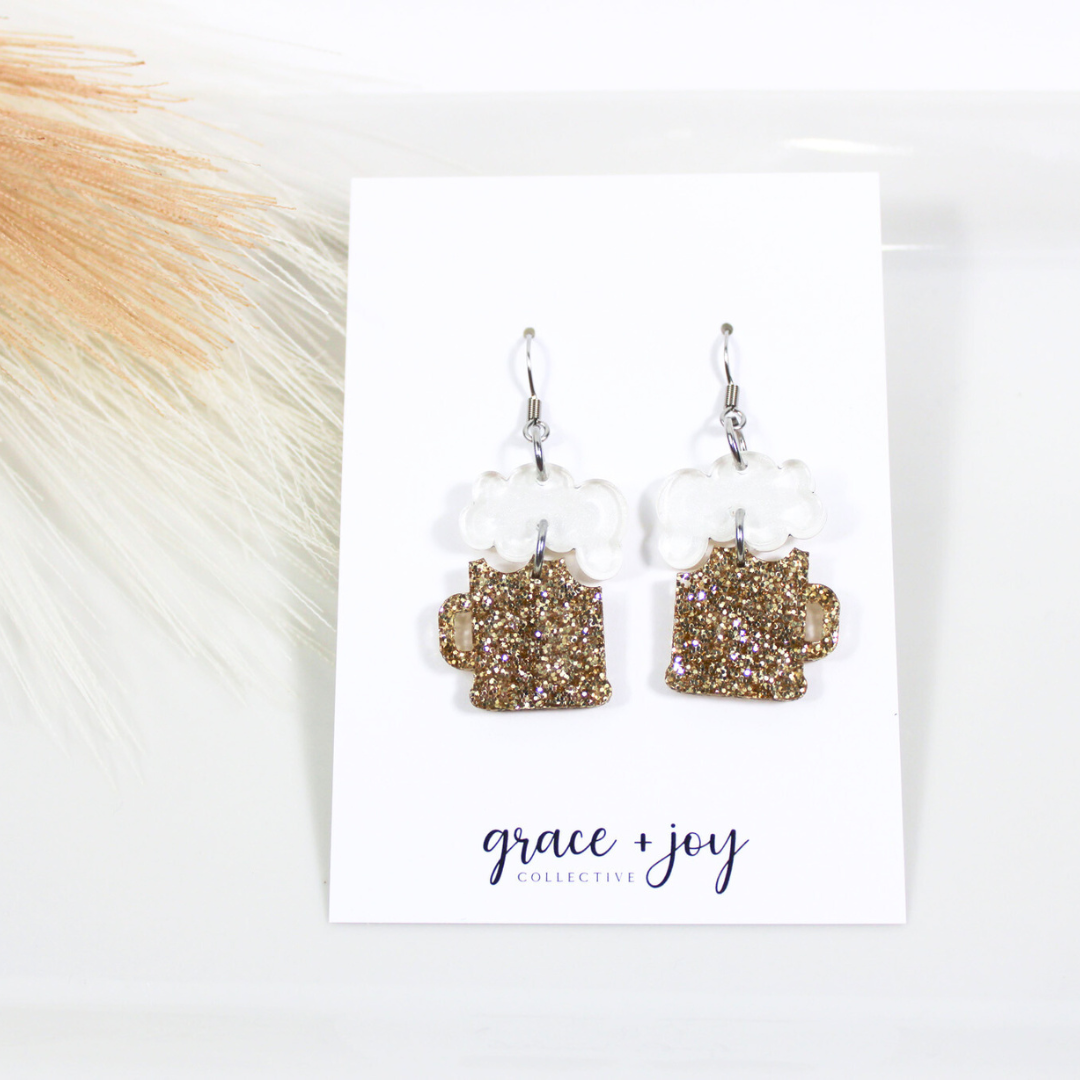 Beer Mug Dangle Earrings, Acrylic Earrings