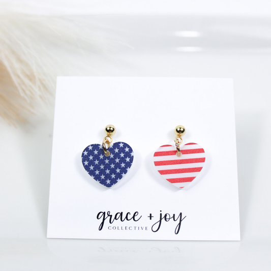 US Flag Heart Earrings, 4th of July Acrylic Earrings