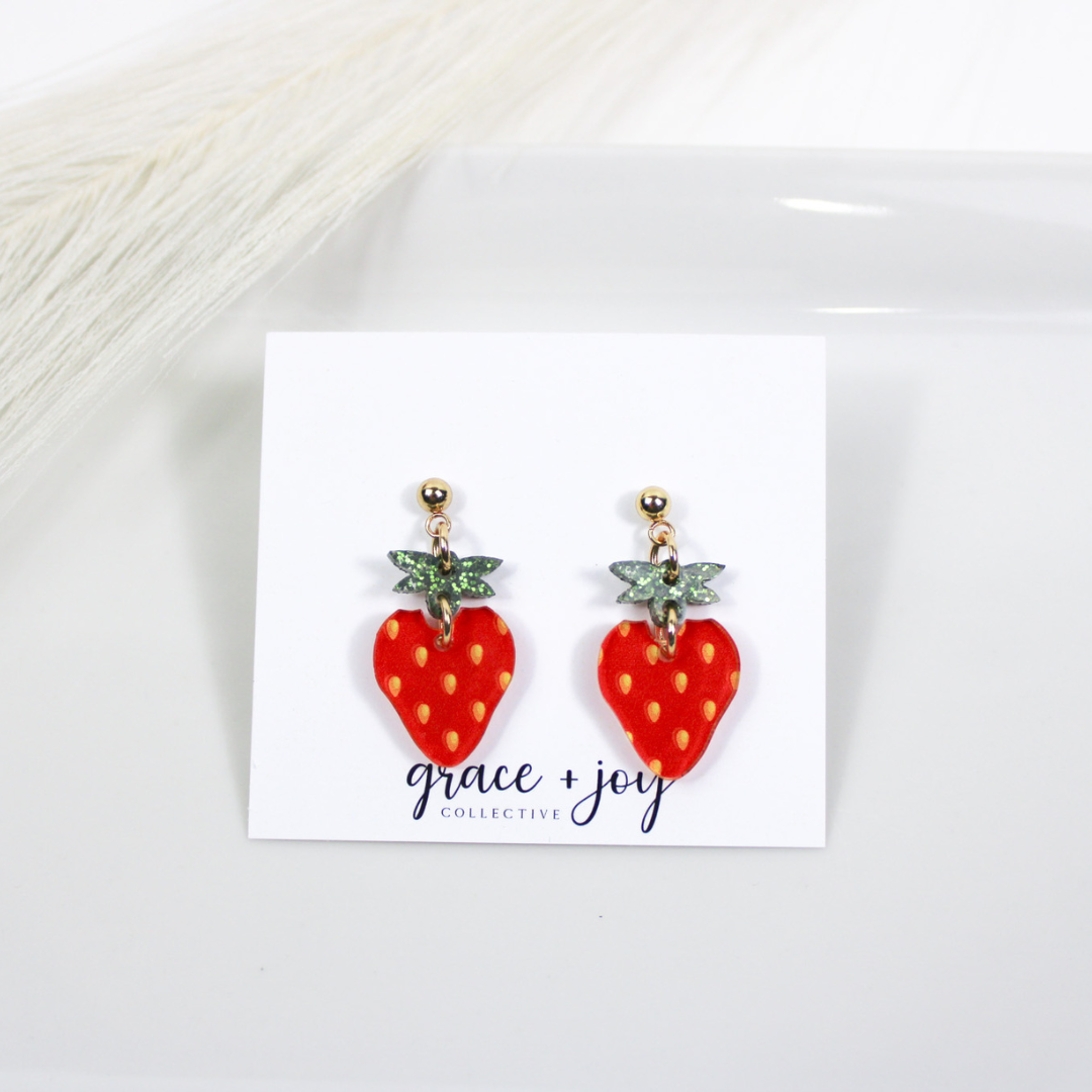 Strawberry Earrings, Acrylic Earrings