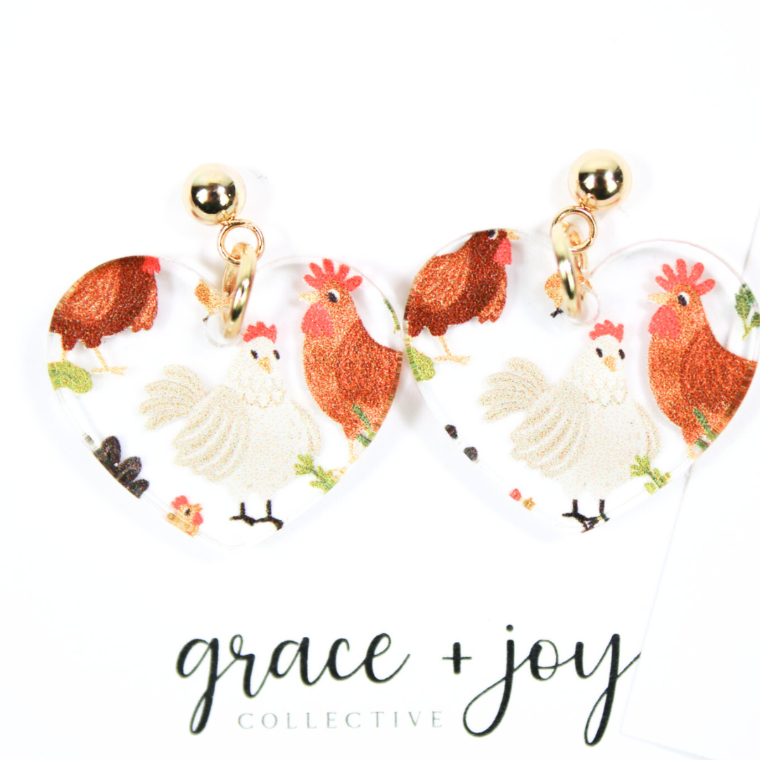 Chicken Heart Dangle Earrings, Acrylic Earrings  : Brown, Grace + Joy Collective