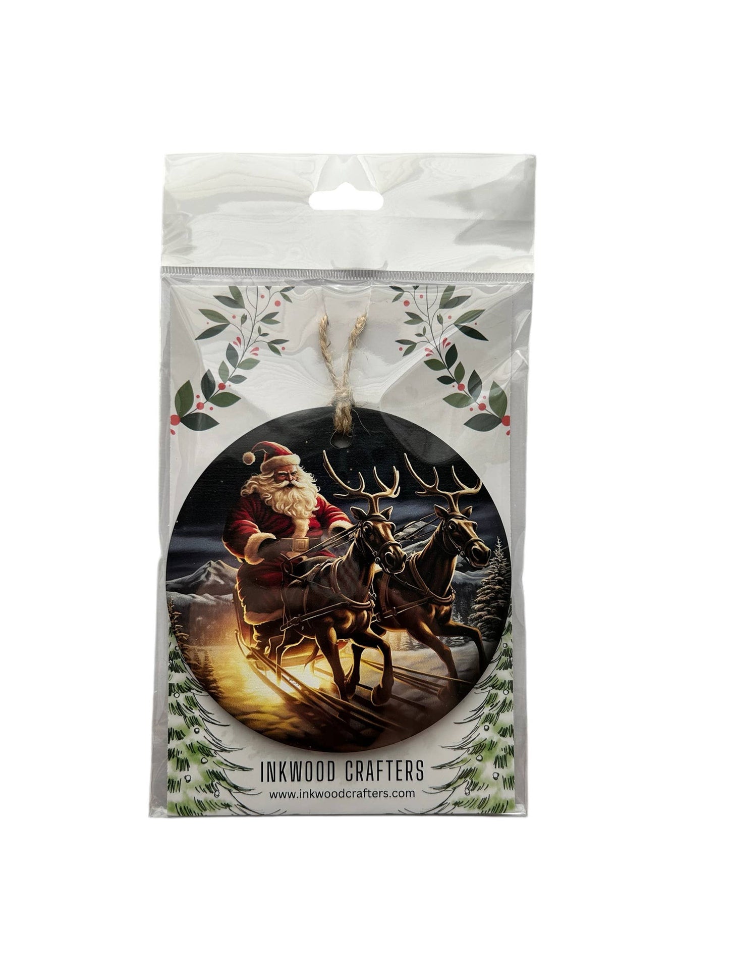 Rushing Santa Wood Christmas Ornament- Inkwood Crafters