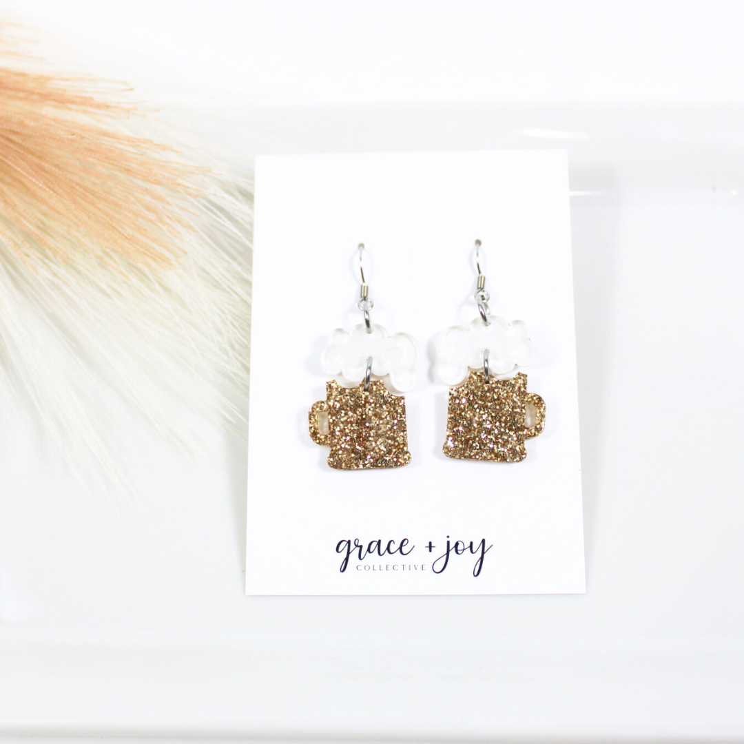 Beer Mug Dangle Earrings, Acrylic Earrings