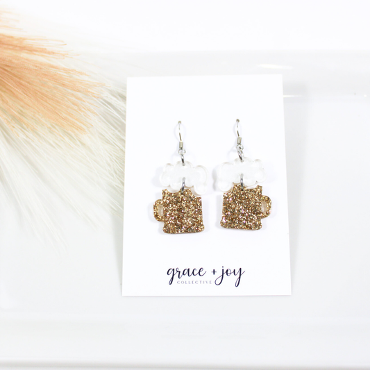 Beer Mug Dangle Earrings, Acrylic Earrings