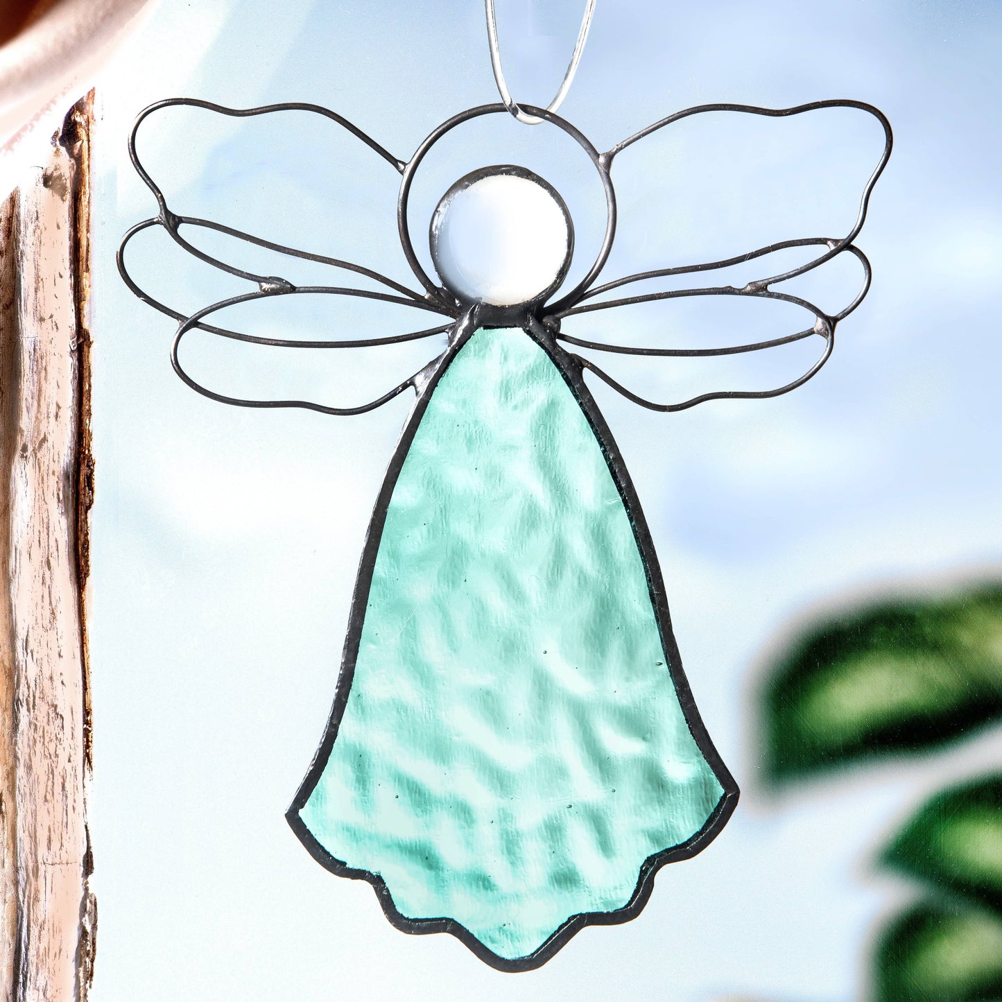 Angel Ornament Sun Catcher Stained Glass Christmas Orn 303: Turquoise Blue