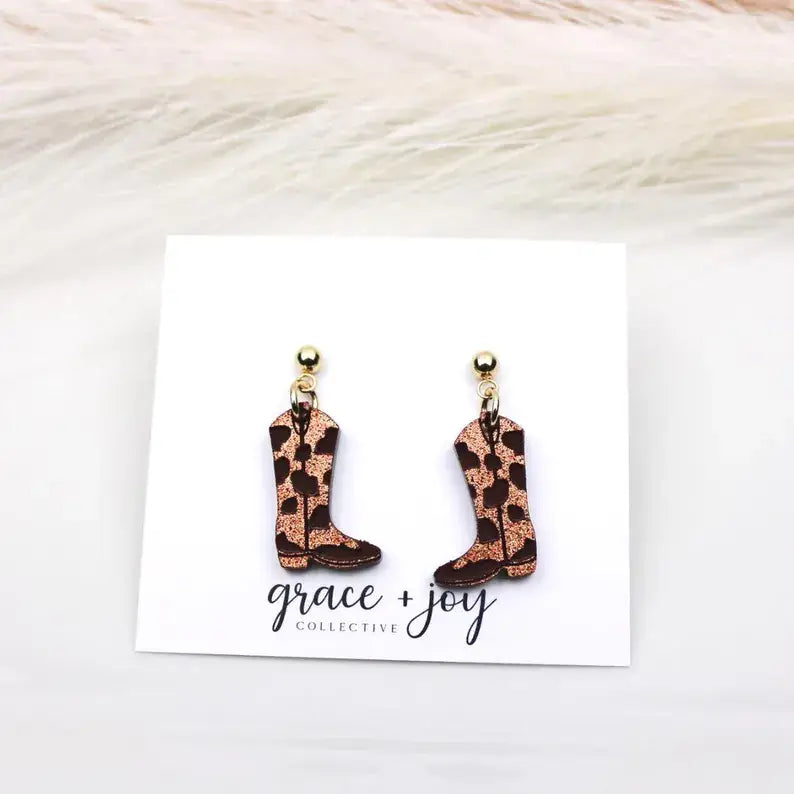 Cowboy Boot Dangle Earrings, Acrylic Earrings