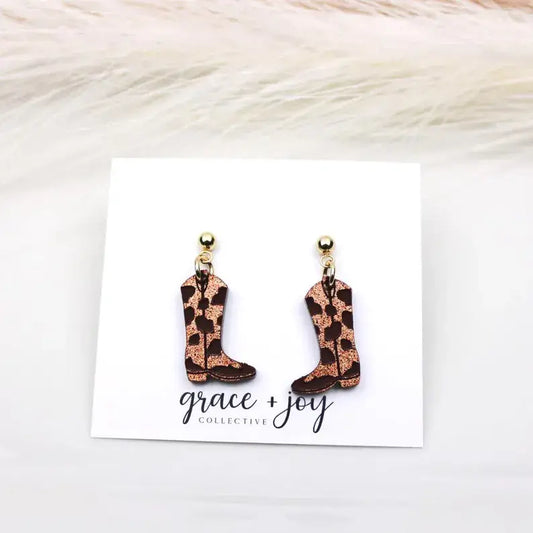 Cowboy Boot Dangle Earrings, Acrylic Earrings