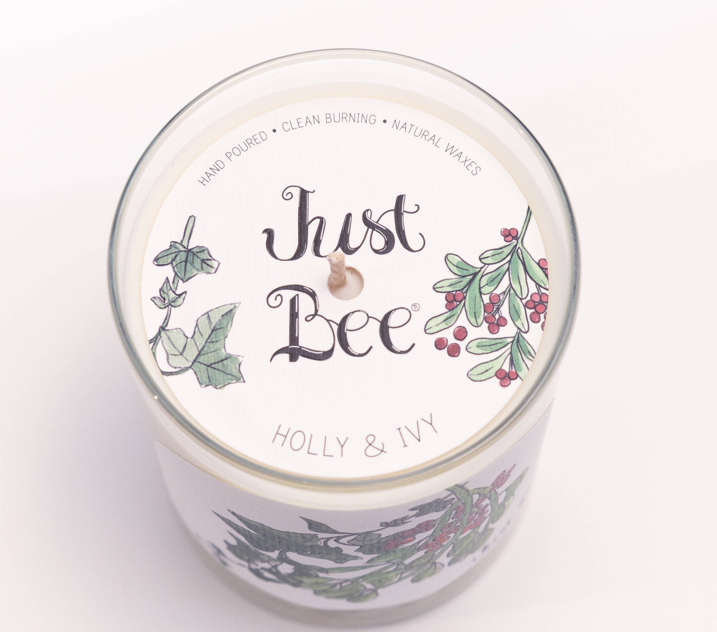 Holly & Ivy - Medium Glass - Just Bee Candle: Medium Glass (up to 40 hrs of clean burning)