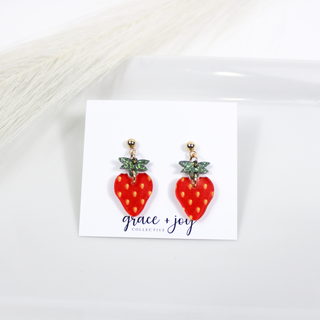Strawberry Earrings, Acrylic Earrings