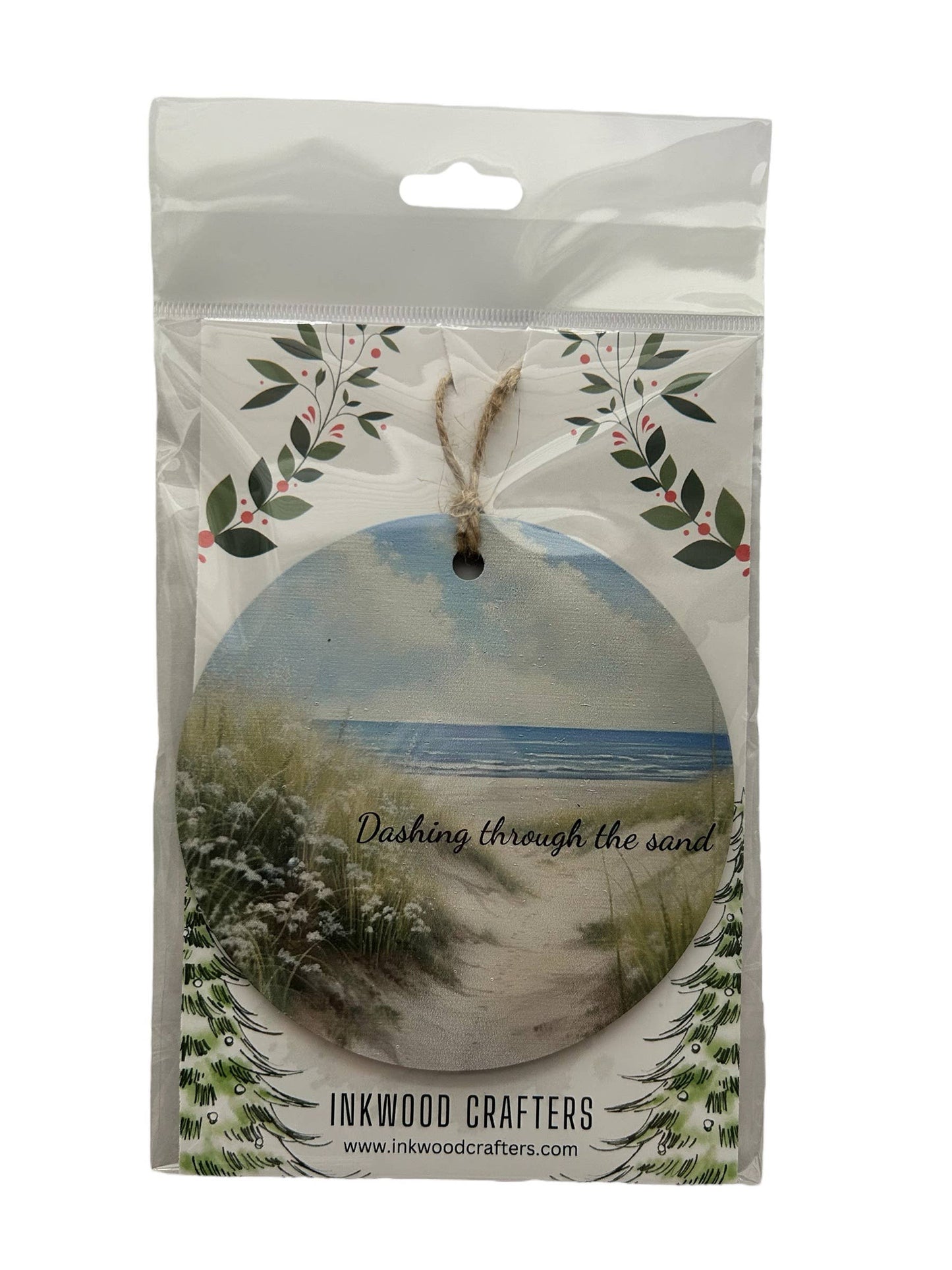 Dashing Through the Sand - Beach Christmas Wood Ornament- Inkwood Crafters
