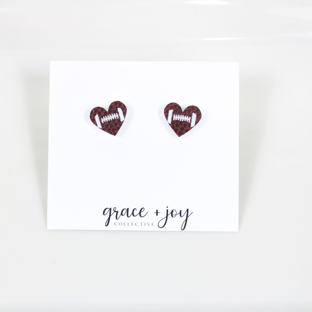 Football Heart Stud Earring, Acrylic Earrings