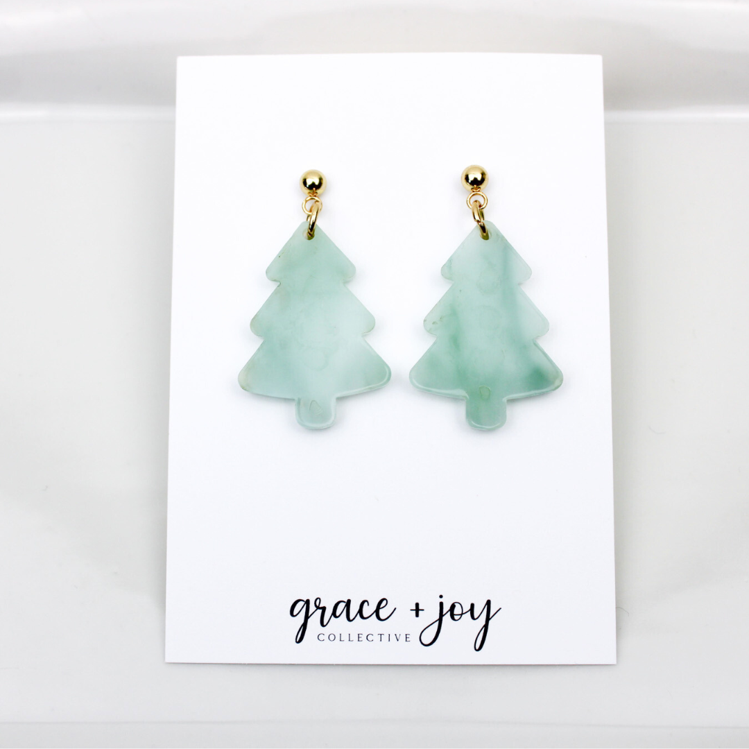 Evergreen Tree Dangle Earrings, Acrylic Earrings   : Dark Green